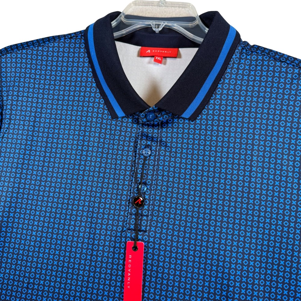 NEW Redvanly Norvins Golf Polo Men XXL Marine Blue Geometric Print